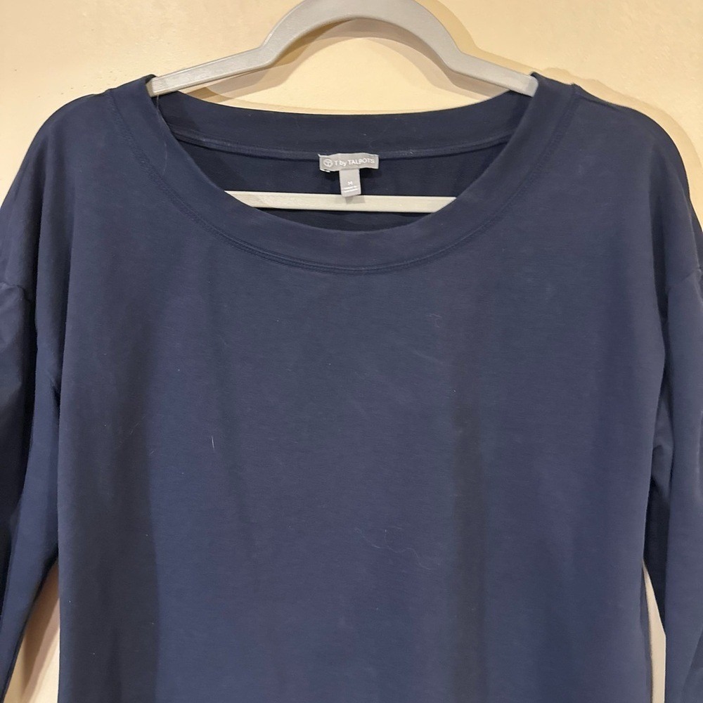Talbots T‎ by Talbots Women's Navy Long Sleeve Ruched Shoulder Top Medium - Picture 3 of 7